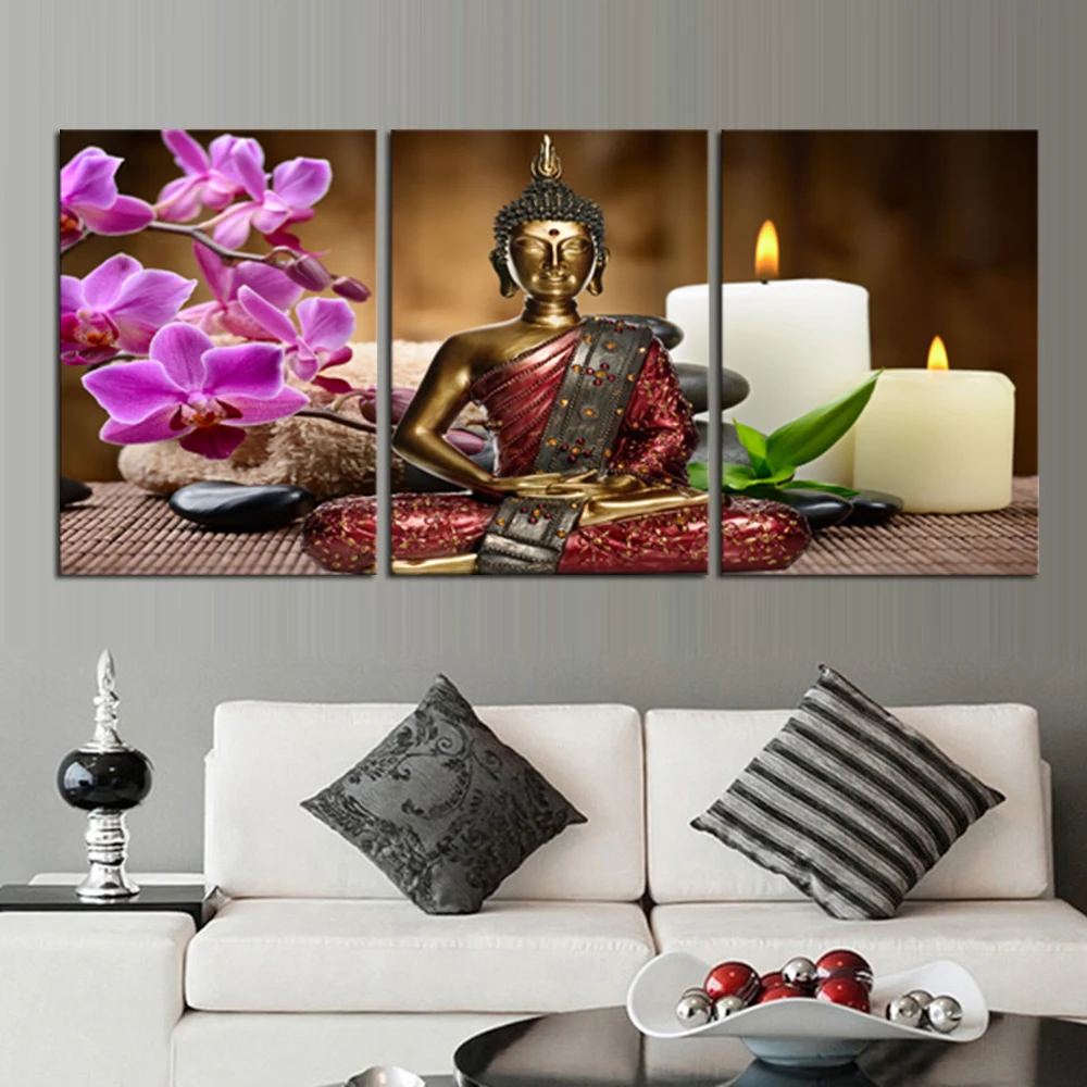 

canvas painting Buddha Wall Art Spa Zen Stone Canvas Print Painting Orchid Flower Home Painting No Frame