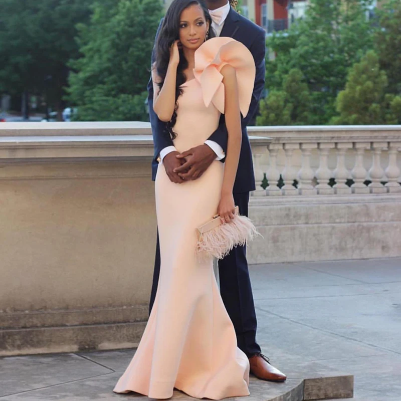 

Pink One Shoulder Mermaid Satin Prom Gowns Special Sleeveless Sheath Evening Gowns Formal Party Dresses Fashion Women Dresses