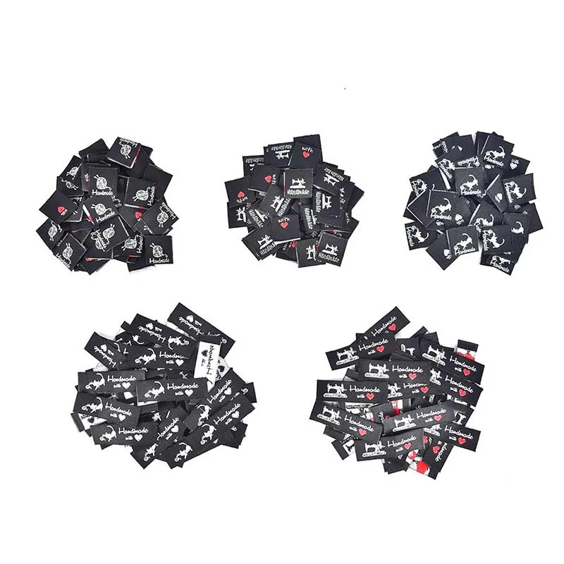 

50pcs Woven Handmade With Love Cat Sewing Machine Clothing Labels Embossed Tags DIY Flag Labels For Garment Sewing Accessories