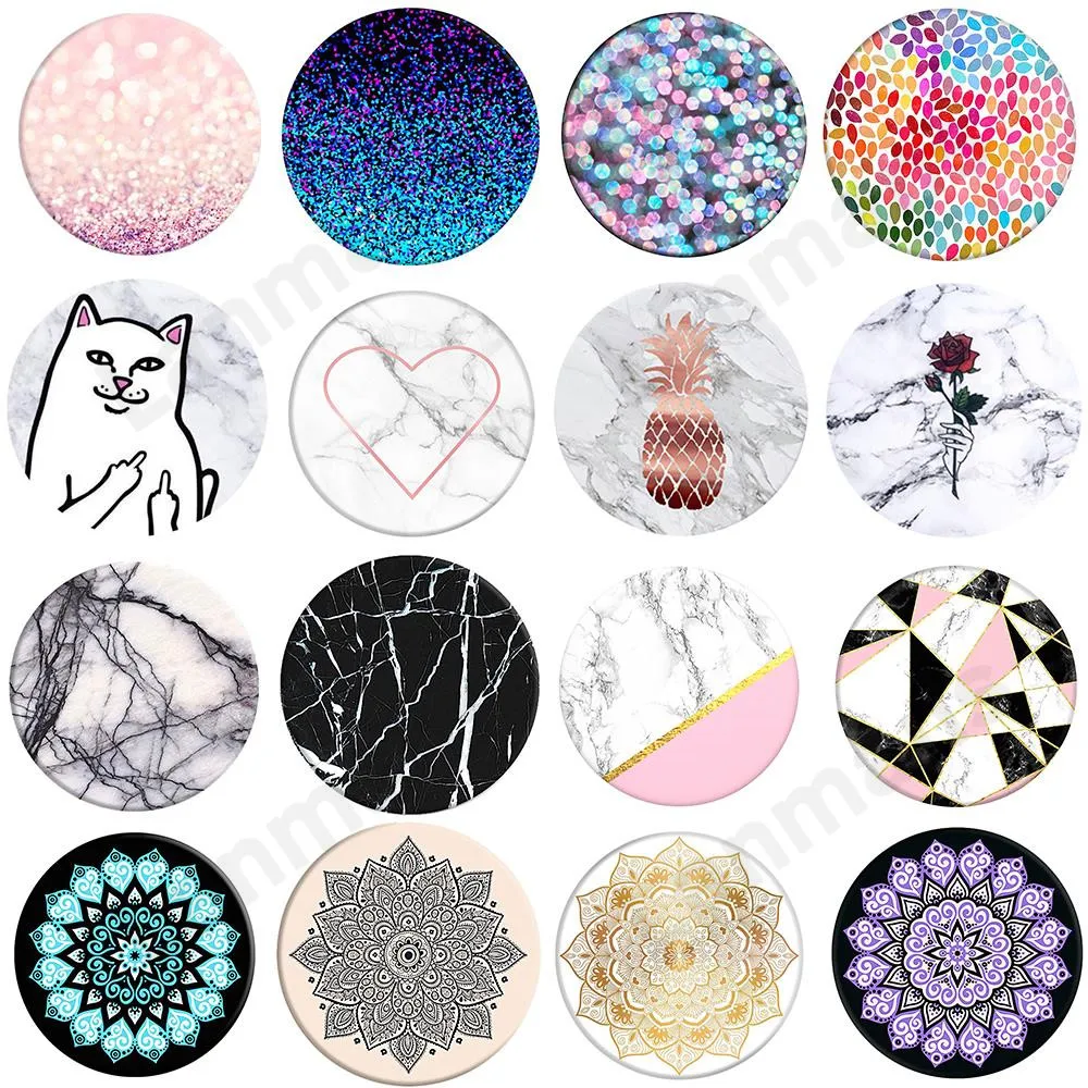 

Round Animal cat Marble design Finger Phone Holder for Tablets Flexible Expanding Desk Stand