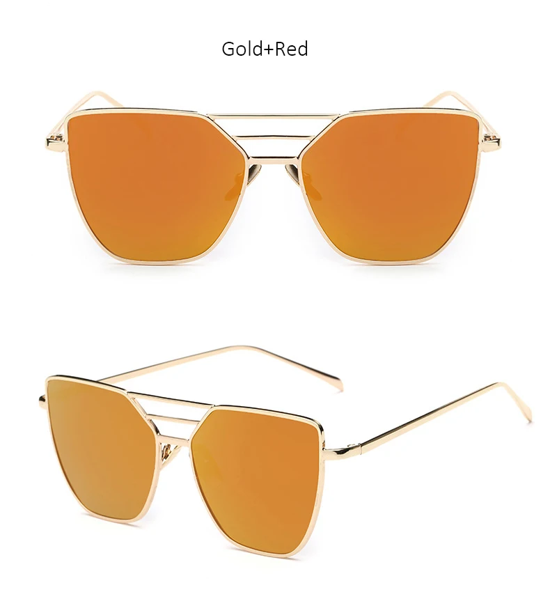 Новинка, женские зеркальные солнцезащитные очки с плоским верхом из розового золота, модные брендовые дизайнерские Винтажные Солнцезащитные очки для женщин UV400 - Цвет линз: Красный