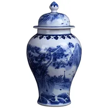 Цзиндэчжэнь Керамическая антикварная синяя и белая фарфоровая универсальная ваза для хранения ландшафтного дизайна китайские украшения для гостиной