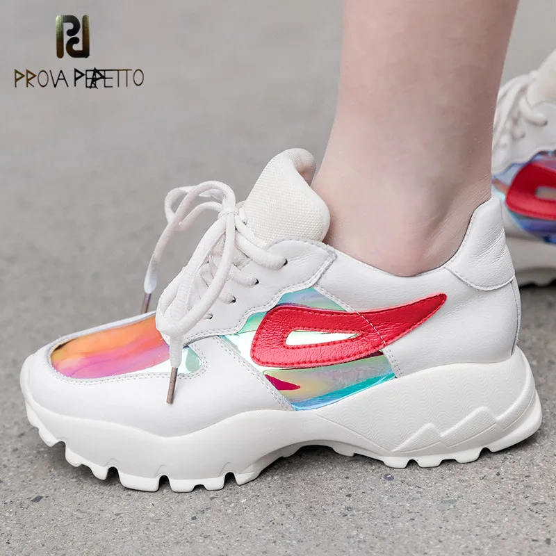 

Prova Perfetto Mixed Color Genuine Leather platform Sneakers Women Shoes Lace up Quality Casual Shoes Female Ladies Sneakers
