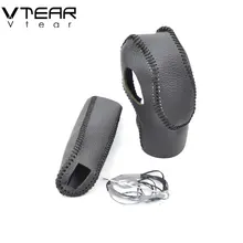 Vtear-cubiertas de palanca de cambios para Ford Focus 2 MK2, collares de cuero Pu para freno de mano, accesorios de estilo de coche cosido a mano