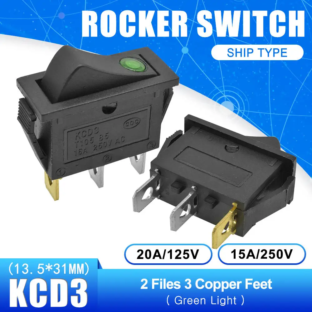 5 шт. KCD3 кулисный переключатель 15A/16A/20A 125 V/250 V ВКЛ-ВЫКЛ-на 2 позиции 3 позиции 2Pin 3Pin электротехнического оборудования Мощность переключатель - Цвет: Cat Eye ON-OFF 3 Pin