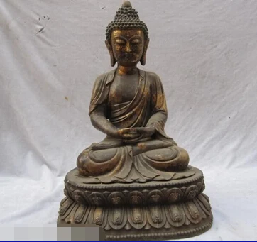 

JP S1077 16"China temple classical Old Bronze Tathagata Amitayus Sakyamuni Buddha Statue