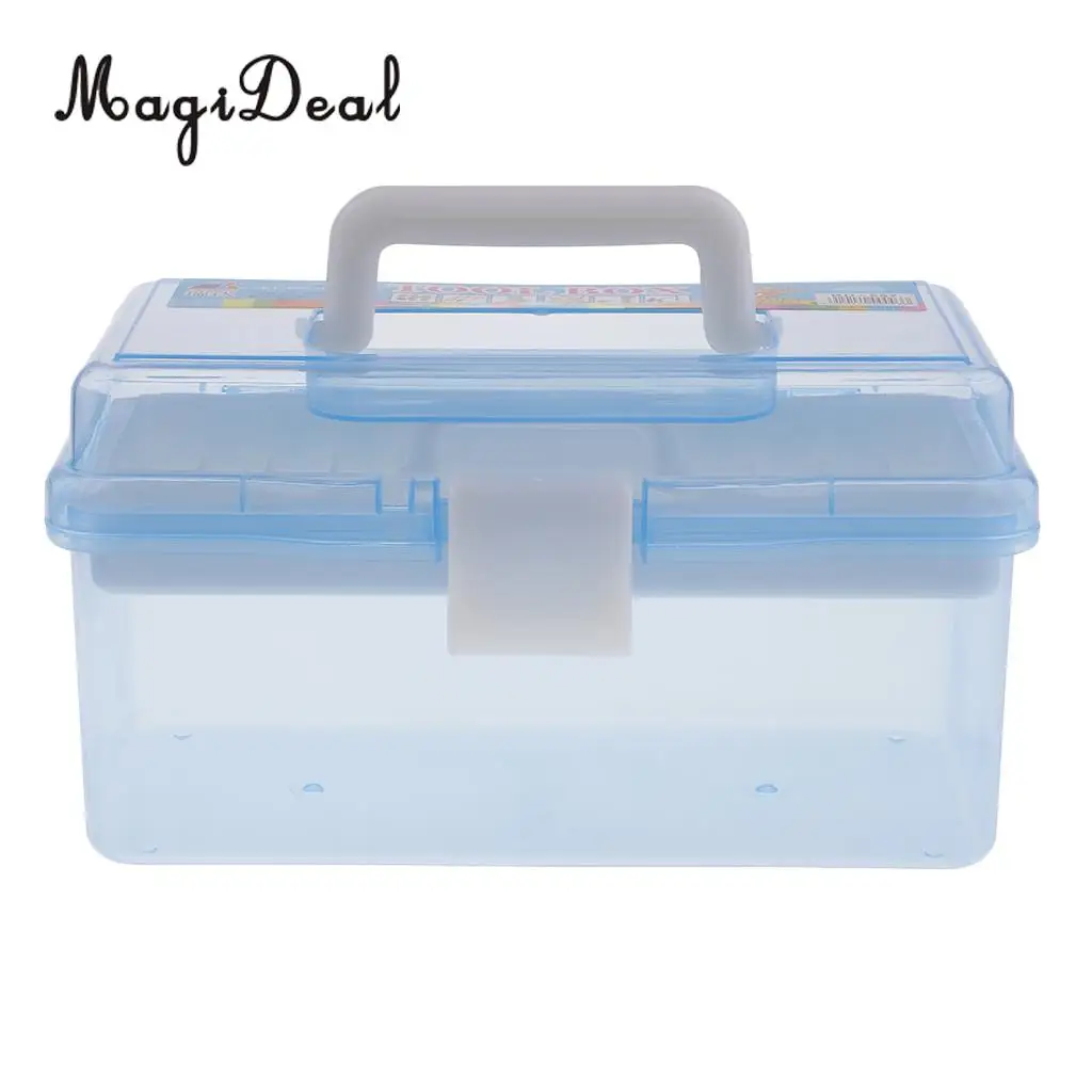 2 Layer Plastic Clear Jewelry Beads Sewing Painting Tools Organizer, Household Medicine Storage Box Case Container with Handle