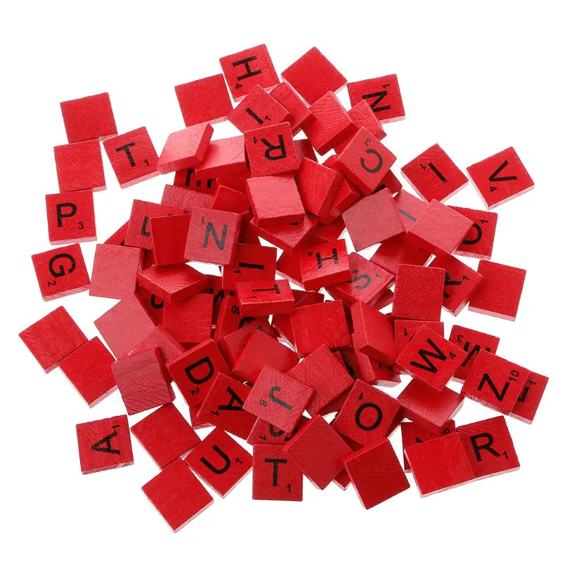 100 шт./упак. Деревянные красочные царапают Плитки Смешайте буквы лакированная Алфавит Scrabbles - Цвет: Красный