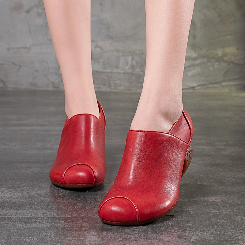 Женские туфли лодочки VALLU винтажные из натуральной кожи с круглым носком и