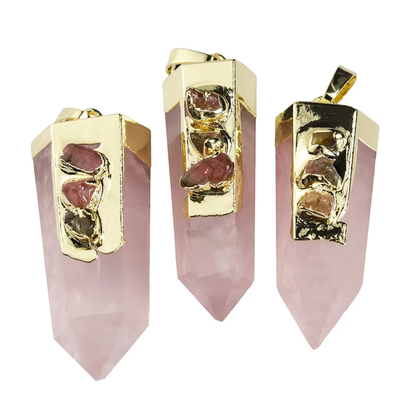100-Unique 1 Pcs Light Yellow Gold Color Irregular Shape Natural Rose Pink Quartz Pendant Elegant Women Jewelry | Украшения и