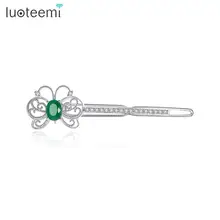 LUOTEEMI дизайн бабочка шпилька для женщин Свадебные аксессуары для волос Блестящий CZ изысканные Зеленые каменные клипсы ювелирные изделия Рождественский подарок