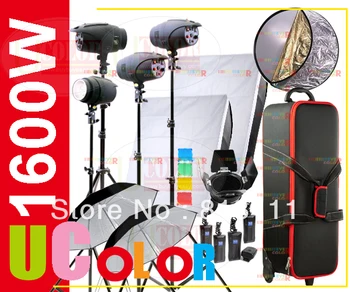

1600W Strobe Studio Flash Lighting Kit 4 X 400W Light Rolling Carry Case 1K5