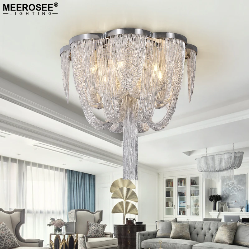 

Modern Aluminum Chian Chandelier Light Fixture Tessal Post Hanging Drop Lustre Lamp for Living room Dining room Hotel Restaurant