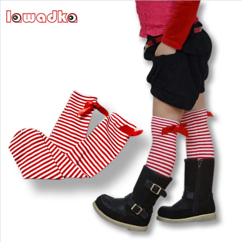 

Hot! New Kids Girl Children Baby Cotton Long Stripes Bow Knee High Stocking Leg Warmers Knee Pads Princess Magic