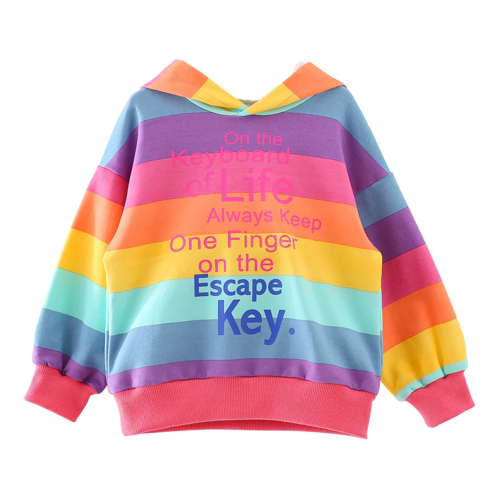 

2019 Children's Sweater Spring And Autumn Baby Striped Hooded Sweater Girls Long-sleeved Rainbow Coat Shirt Cartoon Outwear