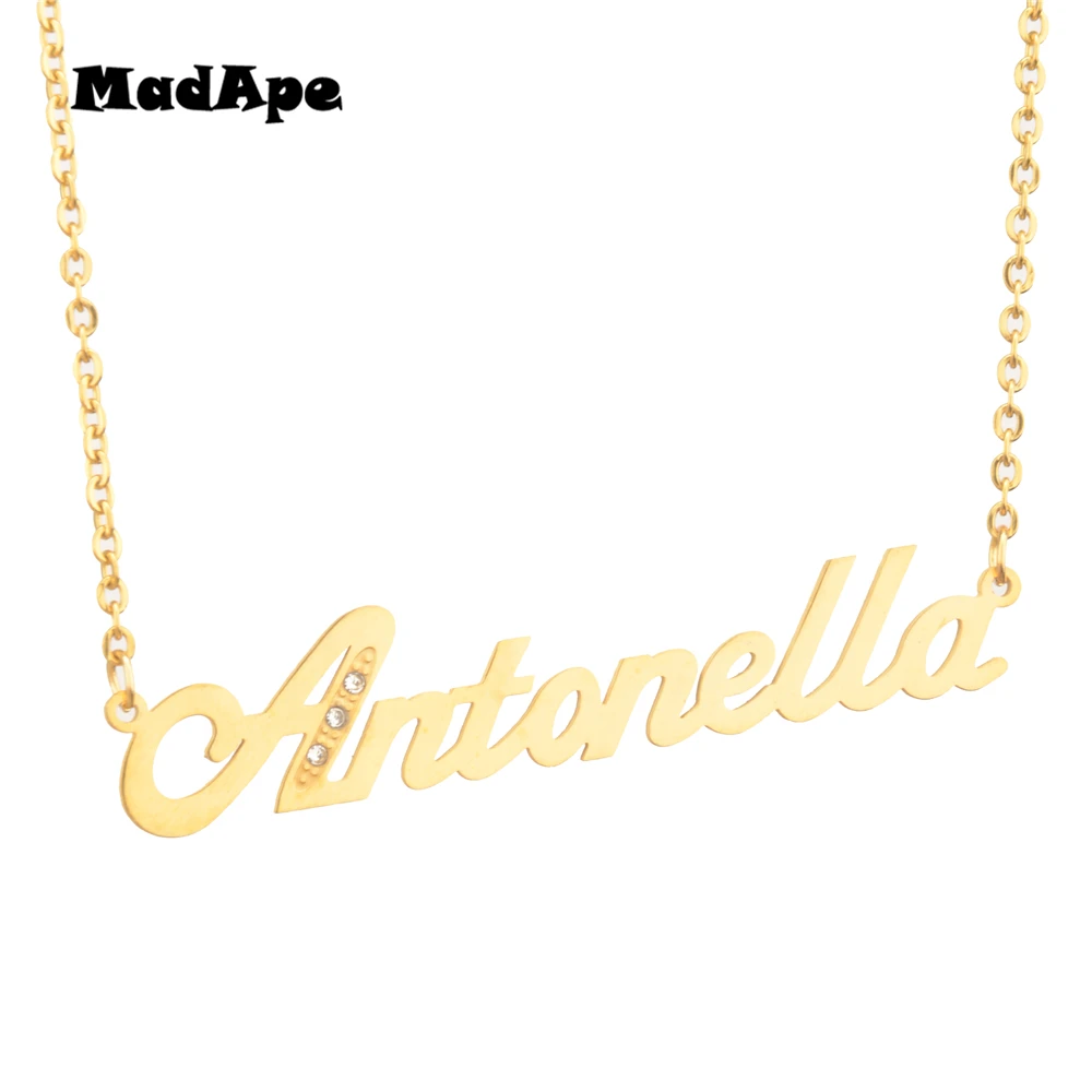 

MadApe "Antonella" Name Necklace Gold Color Stainless Steel Personalized Custom Necklaces,Custom Name pendant Necklace for women
