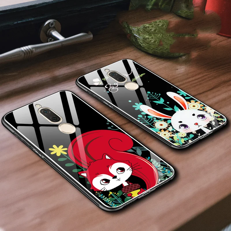 

For huawei mate 10 lite case Luxury Tempered Glass Cartoon Soft Silicone Bumper for huawei maimang 6 nova 2i case honor 9i Cover