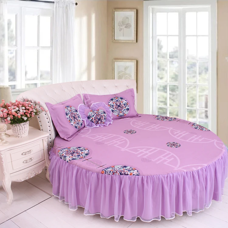Top LACE ROUND Corner Bed Europe Orange color Flower Bedding sets Cotton Round Double Bed sheet Duvet cover Pillow case Bedskirt 34