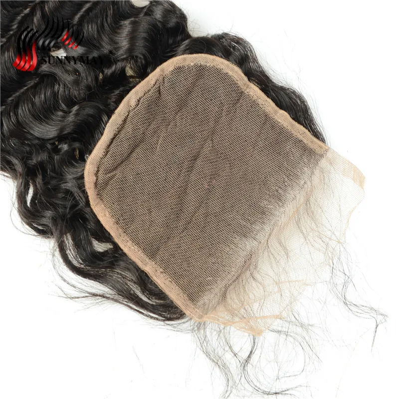 Sunnymay Deep Wave Indian Virgin Hair Lace Closure Pre plucked Baby Hair Bleached Knots 4x4 Lace Frontal Closure