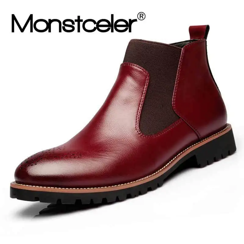 

Vintage Men's Chelsea Boots Rubber Wear-resisting Ankle Bota Masculino Embossing Winter Boots Round Toe Designer Leather Shoes