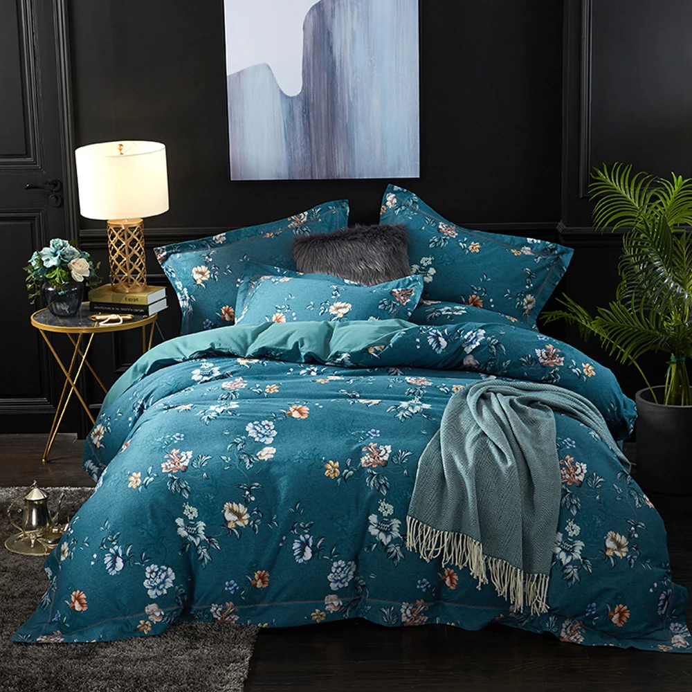 

2018 Dark Green Flowers Bed Covers Winter Thick Bedding Sets Sanding Cotton Queen King Size Duvet Cover Set Pillowcases