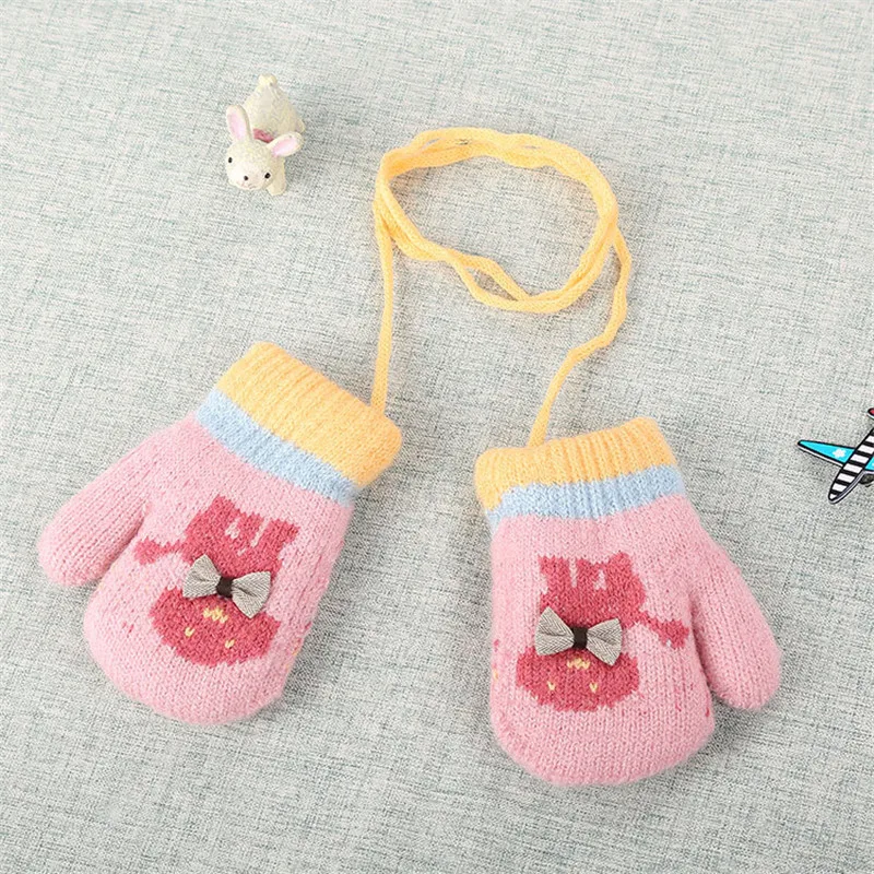 Cute Infant Baby Gloves Thicken Hot Girls Boys Of Winter Warm Rope Full Finger Cartoon Soft Knitting kid Mittens Gloves  (3)