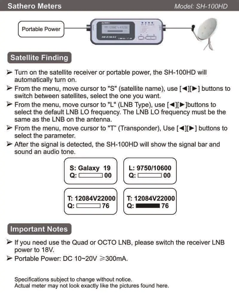 [Подлинный] Sathero SH-100HD DVB-S DVB-S2 карманный цифровой сигнальный спутник finder ЖК-дисплей Экран Поддержка QPSK 8PSK спутник метр SH100