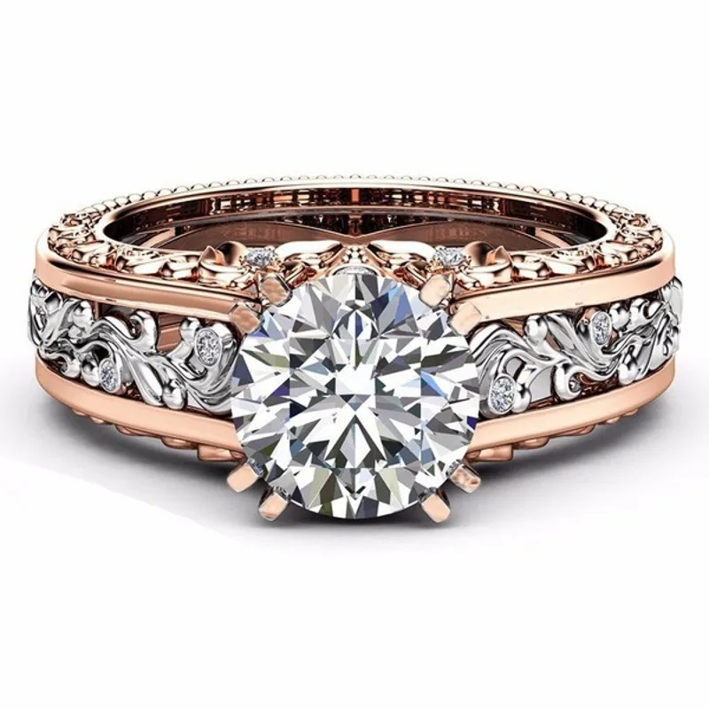 Vecalon, 6 цветов, круглые обручальные кольца с фианитами для женщин, кольцо с эмалью и камнем, покрытое розовым золотом, ювелирные изделия, Прямая поставка - Цвет основного камня: Белый