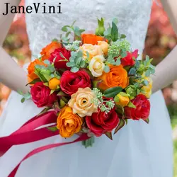 JaneVini элегантный красный букет Свадебный садовый букет розы Лето искусственные шелковые цветы Свадебные букеты Флорес дамас De Honor
