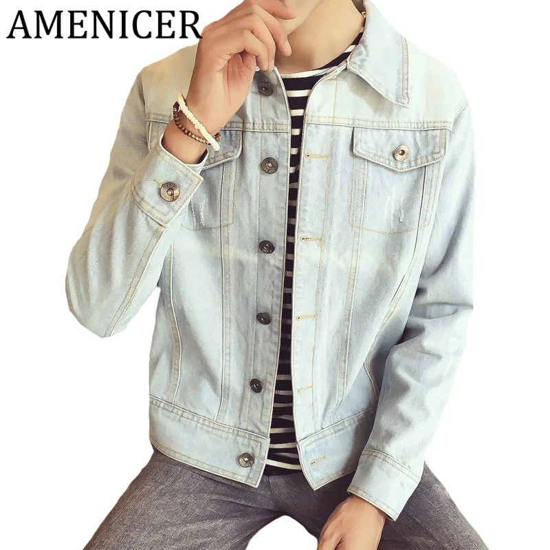 Mens Autumn Denim Button Style Military Jacket Male Slim Cowboy Cool