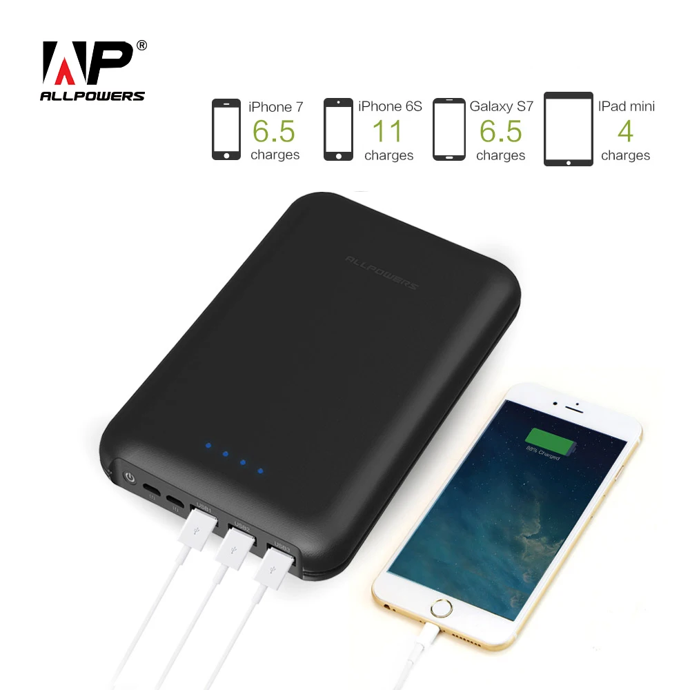 

ALLPOWERS 30000mAh Power Bank with Triple USB Output, Dual Input Portable External Battery Pack Quick Charge for Mobile Phones