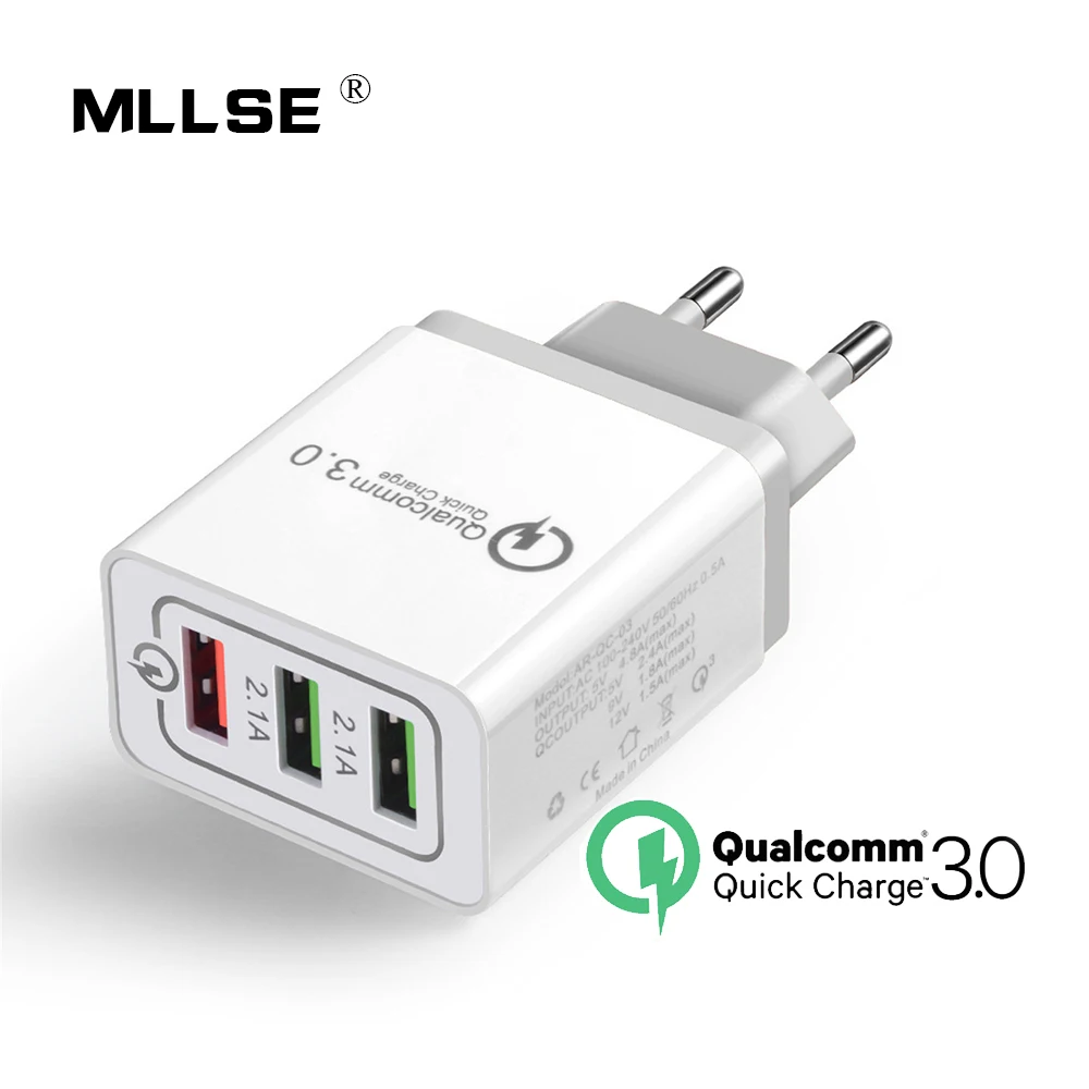 3 Ports Quick Charger 3.0 USB Charger Power Wall Adapter for iPhone iPad Samsung Xiaomi Mobile Phones QC3.0 Travel Fast Charger
