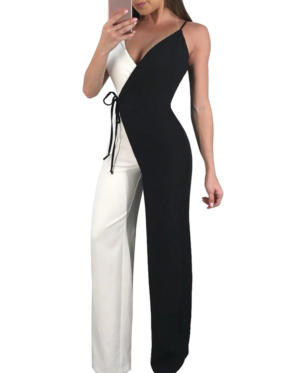

Women Sexy Sleevesless Black And White Color Bodycon Club Party Evening Jumpsuit