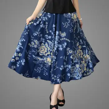 

2019 Vintage Bohemia Floral Printed Skirt Women Boho Floor-length Long Maxi Loose Flare Skirt Cotton Linen Free Shipping Summer