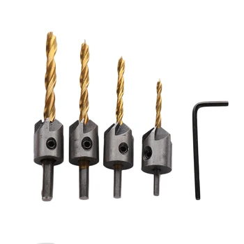 

4pcs 3mm-6mm 5 Flute Countersink Drill Bit Woodworking Chamfer Reamer Set