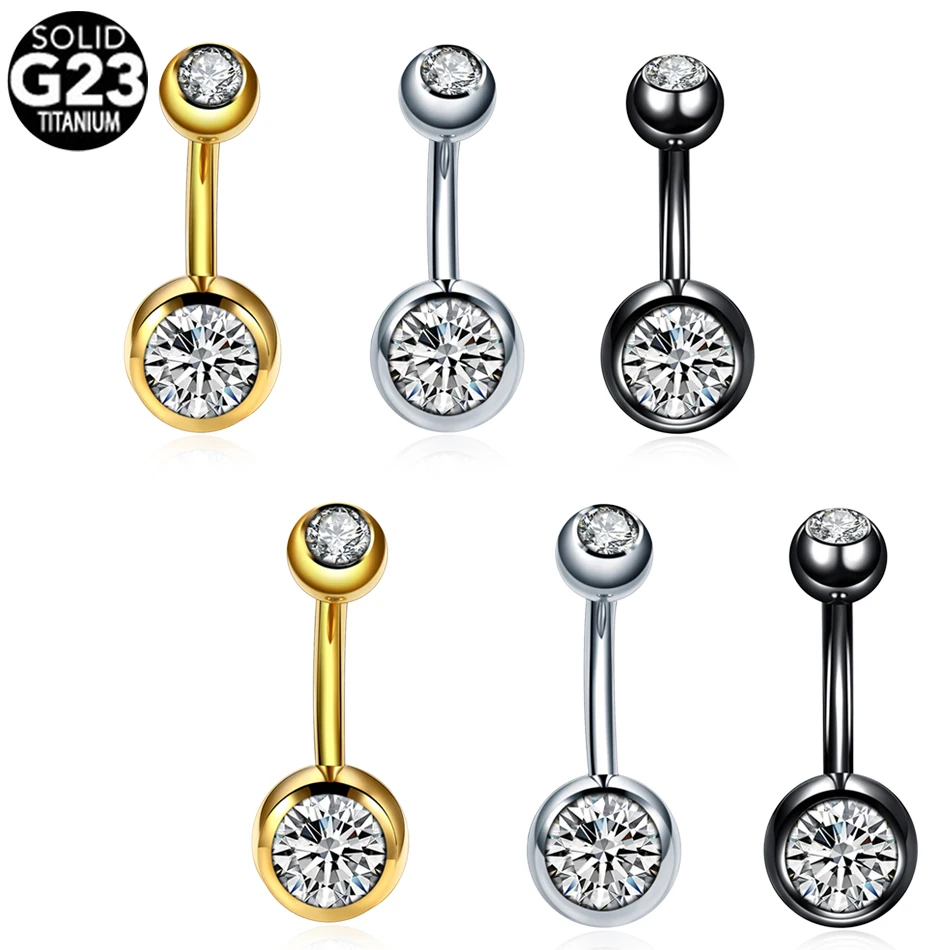 Body Piercing Jewelry 1Pc Titanium Piercing Navel Single Crystal Rhinestone Belly Button Rings 5/8mm Ball Earring 14G
