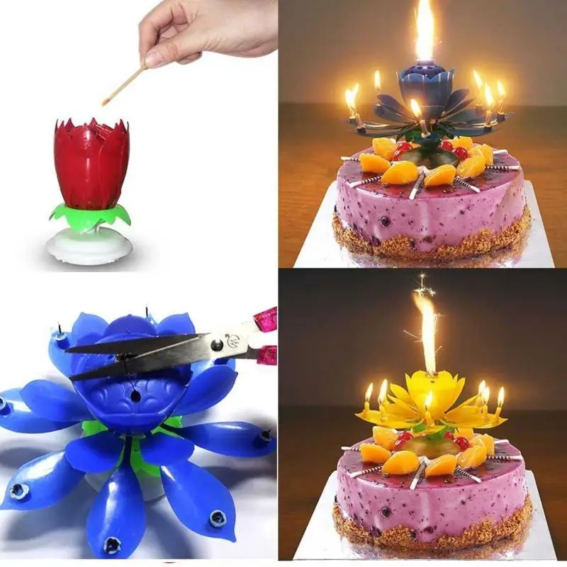 4pcs New Flower Decorative Candles Amazing Romantic Musical Lotus
