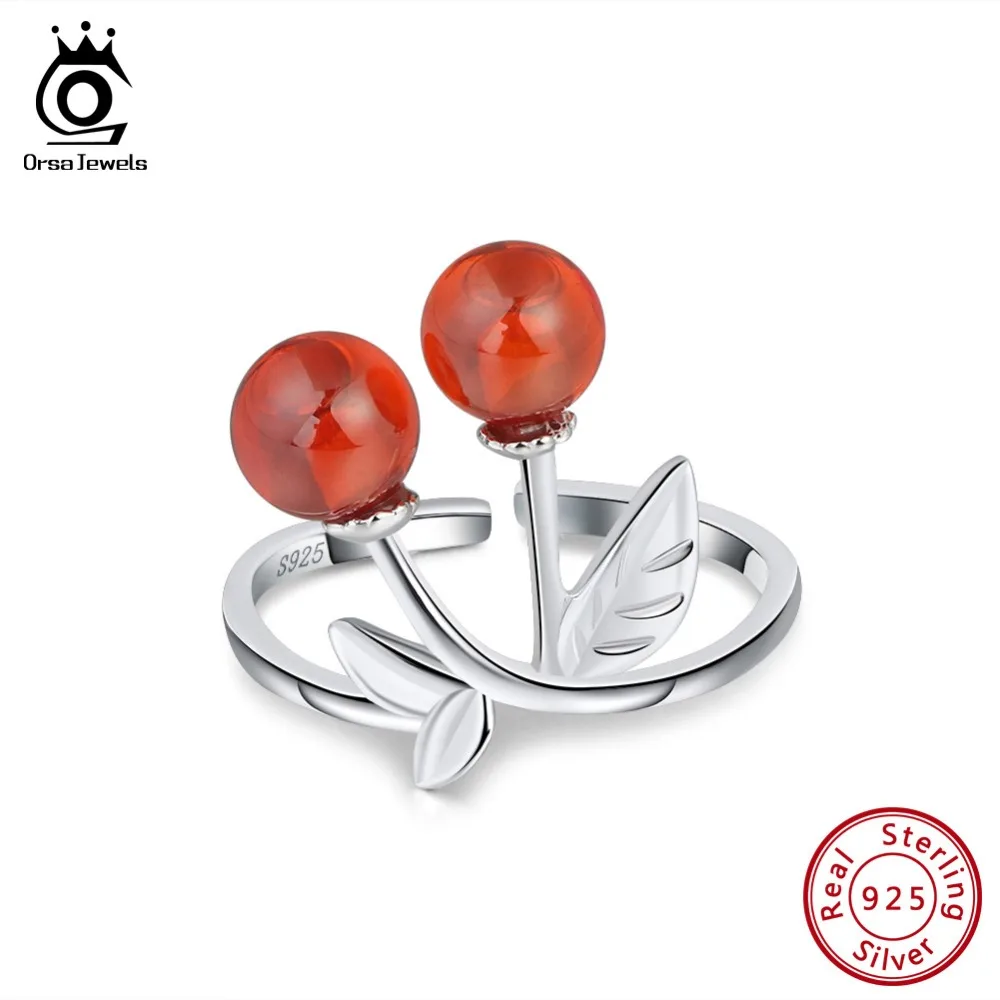 ORSA JEWELS Настоящее Стерлинговое серебро женские кольца с вишней 5A гранат натуральный камень палец кольцо женские вечерние Серебристые украшения SR100