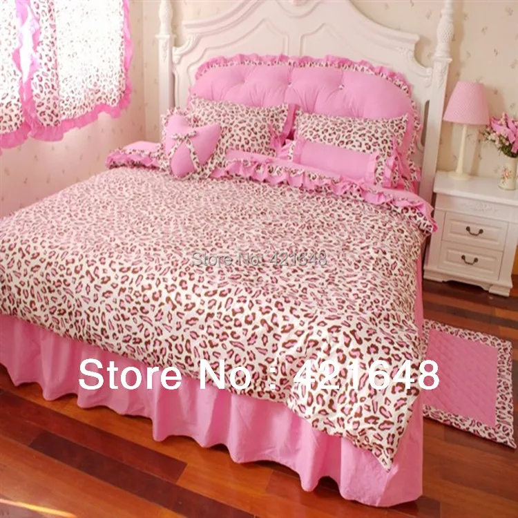 

Free Shipping! Luxury 3/4pcs pink leopard bedding set twin/full/queen size princess bedclothes without filler