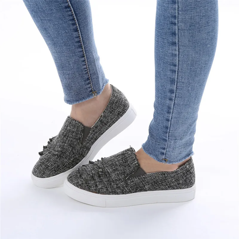 LIN KING/Новые дизайнерские женские туфли на плоской подошве; неглубокие повседневные туфли больших размеров; удобная обувь кроссовки; женские лоферы без застежки - Цвет: grey