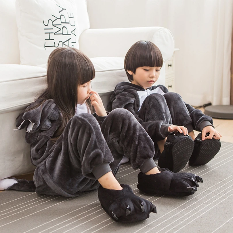Для мальчиков Пижама для девочек детские пижамы унисекс волк Детские мультфильм животных косплейная Пижама комбинезон для сна с капюшоном