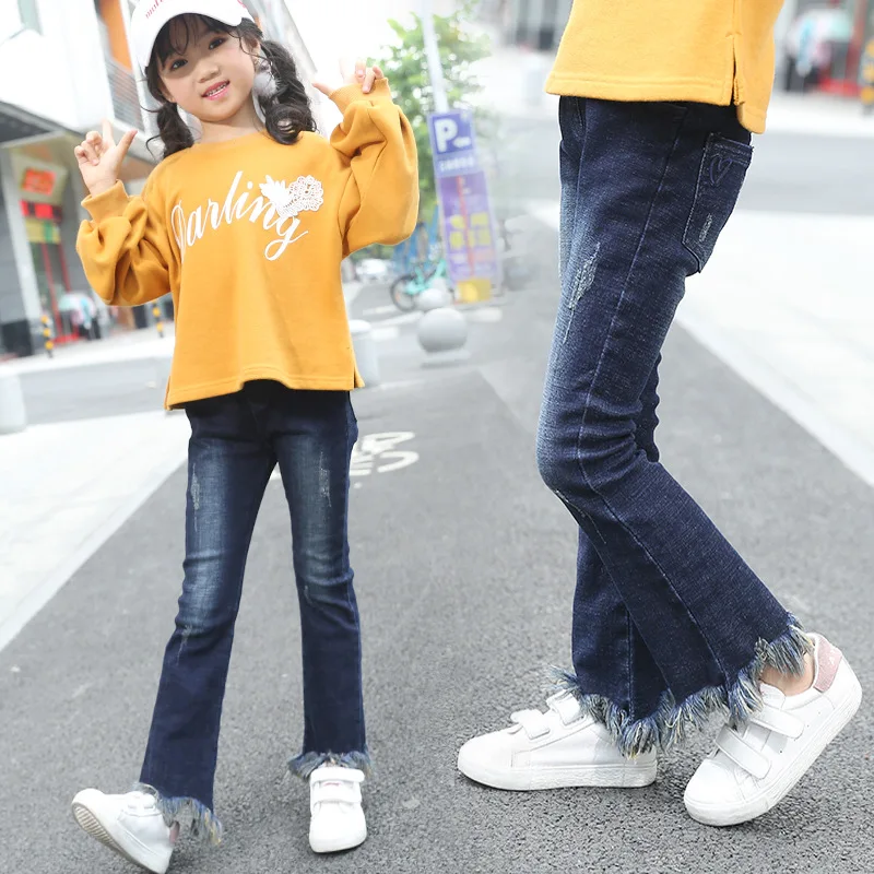 Новые осенние джинсы для девочек корейские Детские высокоэластичные брюки удобные детские штаны джинсы для маленьких девочек