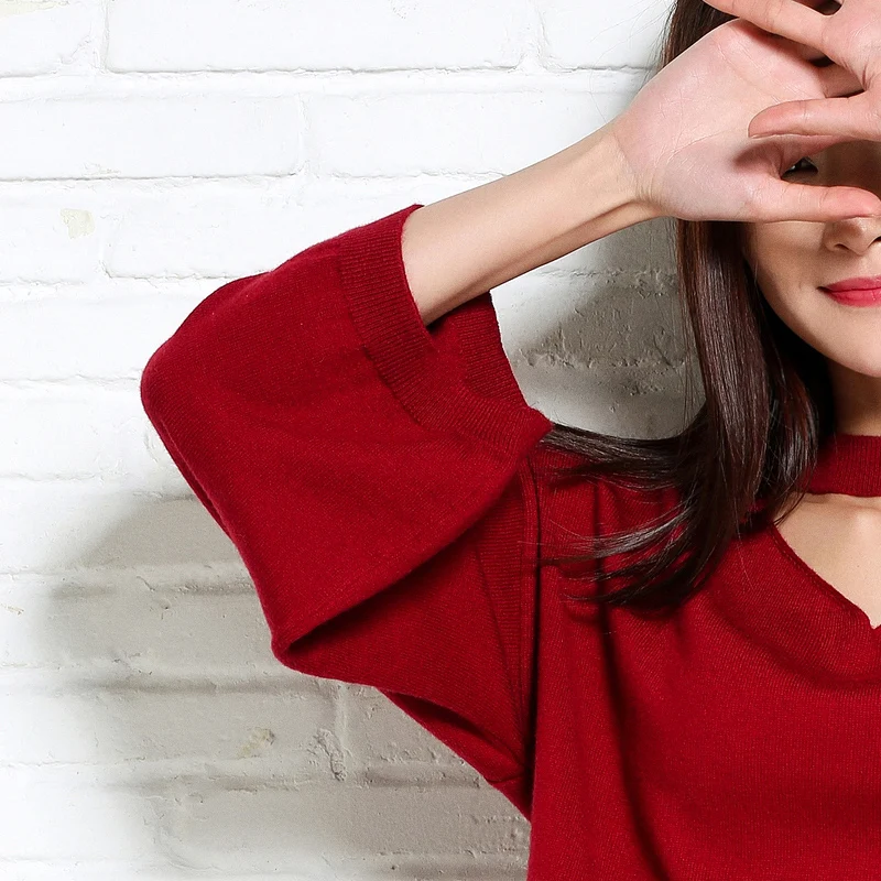 HZYRMY Spring Autumn New Women' Cashmere Sweater Fashion Loose large size V-Neck Solid color Wool pullovers Long sleeve Sweaters Sweaters