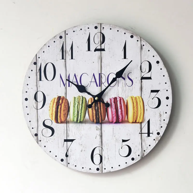 Macarons Leisure snack Wood Decorative Wall Clock Modern style Mute Large Clocks Home Decor