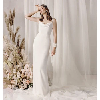 

Verngo Simple Soft Satin Wedding Dress Beach Spaghetti Straps Back Slit Elegant Bridal Gowns Long 2021 Party Dresses