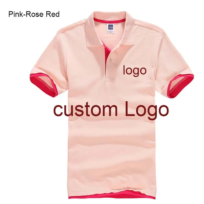 Рубашка поло на заказ с принтом логотипа компании/отеля/персонала унисекс с коротким рукавом из хлопка - Цвет: pink rose red