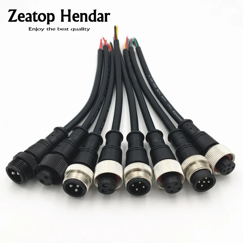 

1Pair Waterproof 2 3 4 5 Pin IP68 Power Cable Wire Plug for LED Strips Male Female Jack Connector 18MM Nut Metal Screw