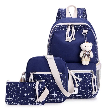 

3pcs/set Printing School Bags Backpack Fashion Girls Backpacks For Teenager Kids Girl Schoolbag Canvas Children Backpacks WBS474