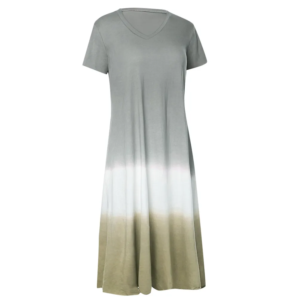 MAXIORILL женское летнее платье размера плюс, Пляжное платье свободного кроя с v-образным вырезом и коротким рукавом,#3