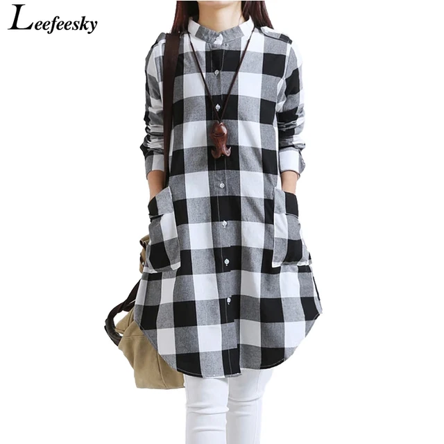 Plus Size Women Plaid Shirts And Tops 2017 Autumn Fashion